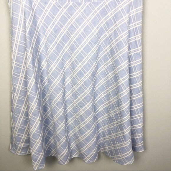 DRAPER JAMES | Linen Blend Blue Plaid Pinafore Ruffle Dress Women’s Size 10 - Picture 5 of 10